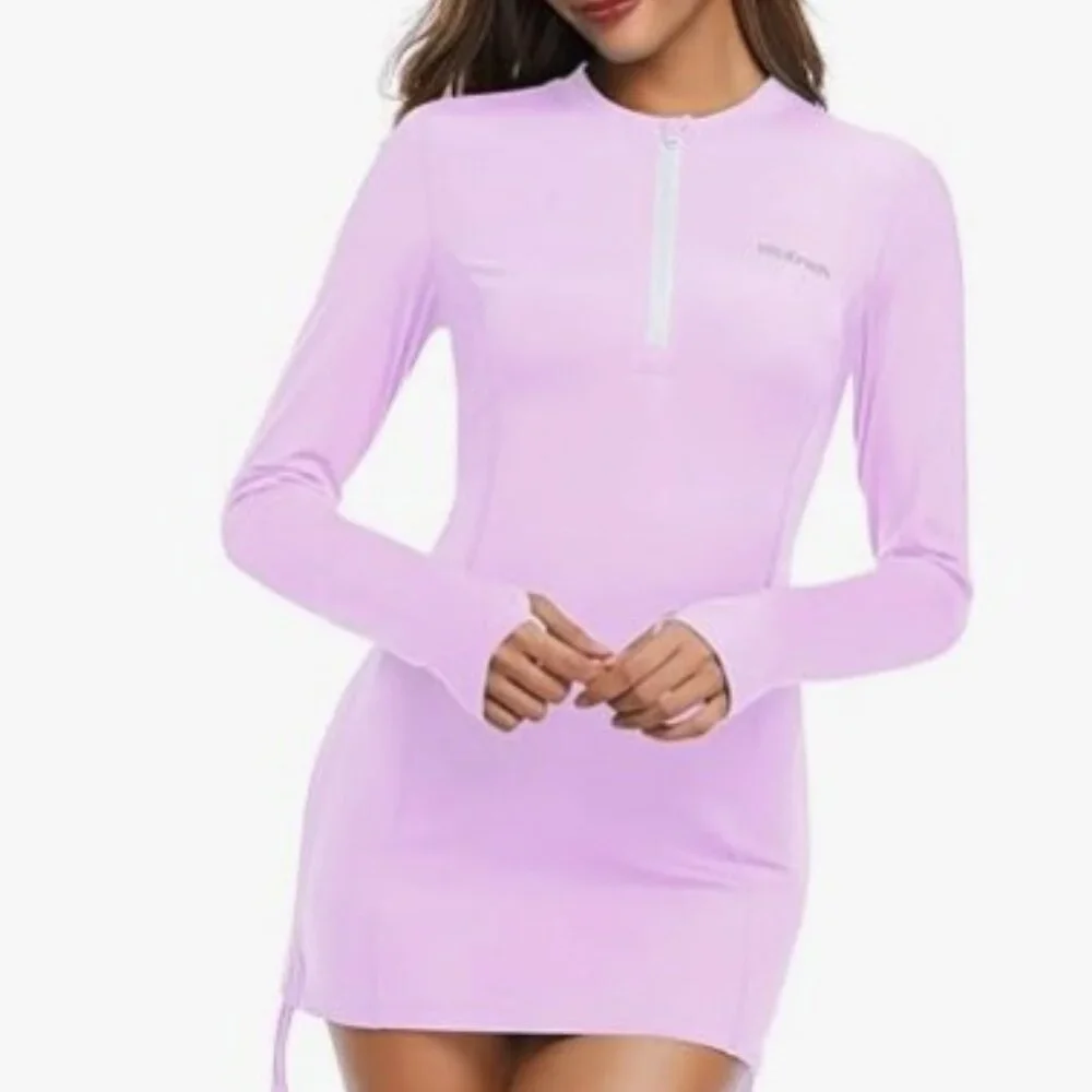Women's Long Sleeve UV Sun Protection Rash Guard Side Adjustable Swimsuit Top